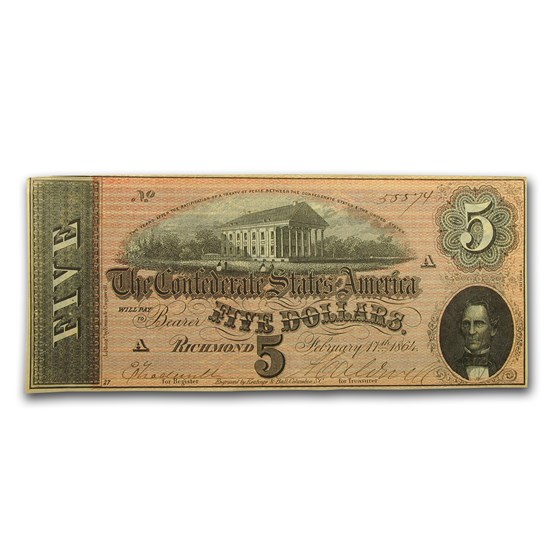 1864 $5.00 (T-69) Capitol @ Richmond, VA XF 1864 $5.00 (T-69) Capitol @ Richmond, VA XF